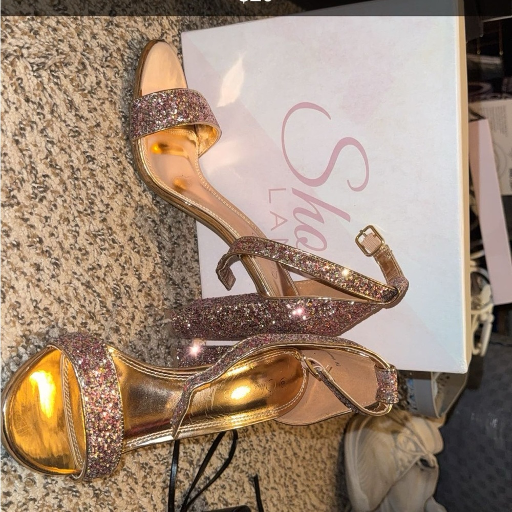 Shimmering Glitter Heels with Gold Accents